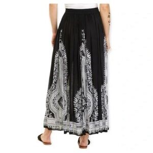 Philosophy Black & White Boho long skirt Elastic Waist Drawstring with Bells S